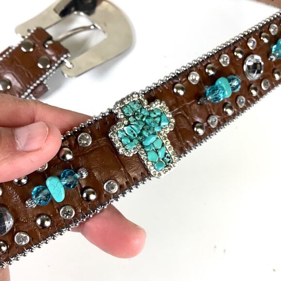 Nocona Concho Belt Sz S Western Turquoise Cowgirl Studs Rockabilly Boho Hippie main image 5